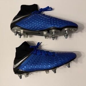 Nike Blue and Black Soccer Cleats with Silver Swoosh